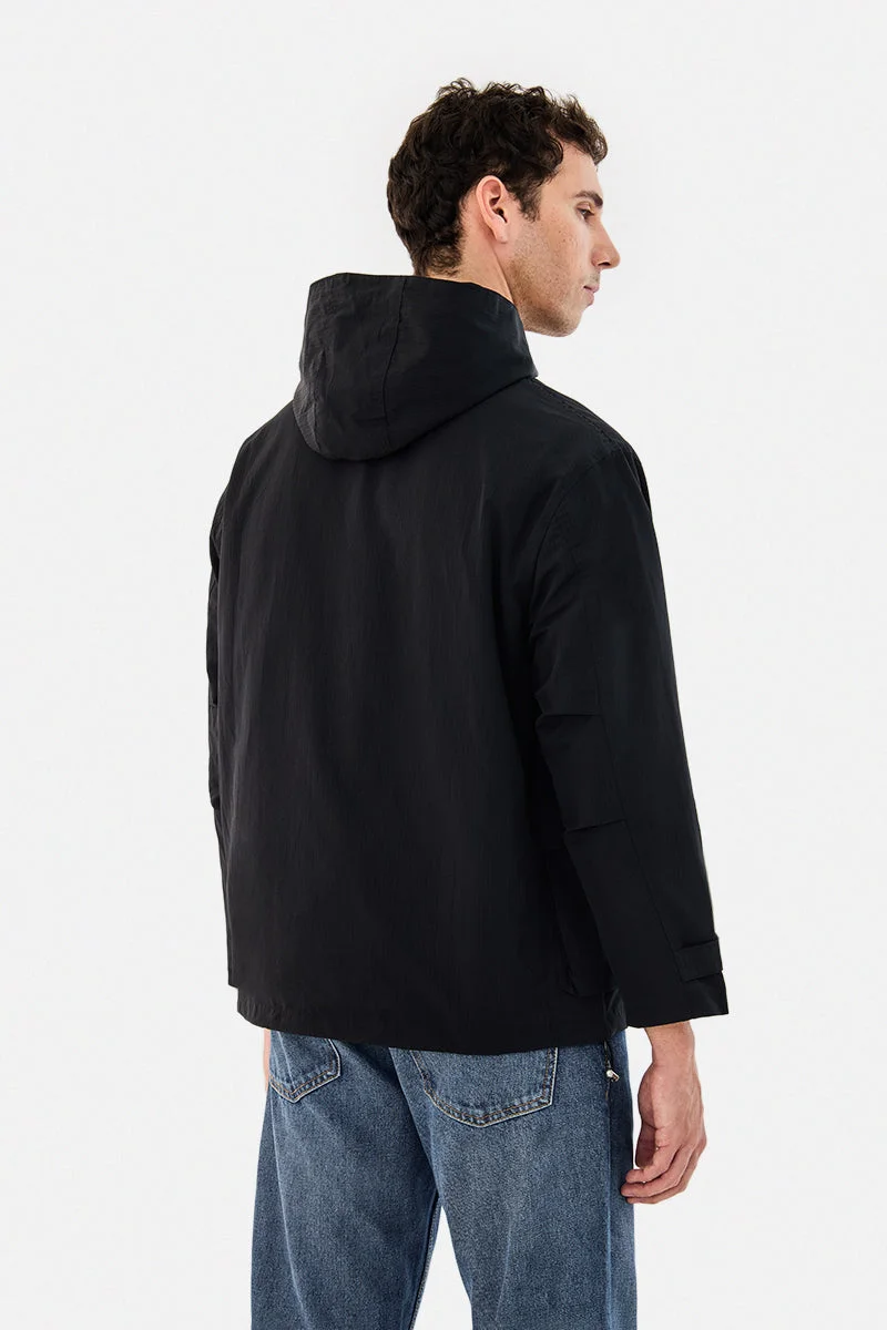 Snitch Black Hooded Snap Button Anarok Jacket for Men | Best Price UAE